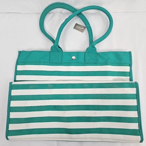Chico Turquoise Striped Canvas Beach Tote Bag - Picture 4 of 11